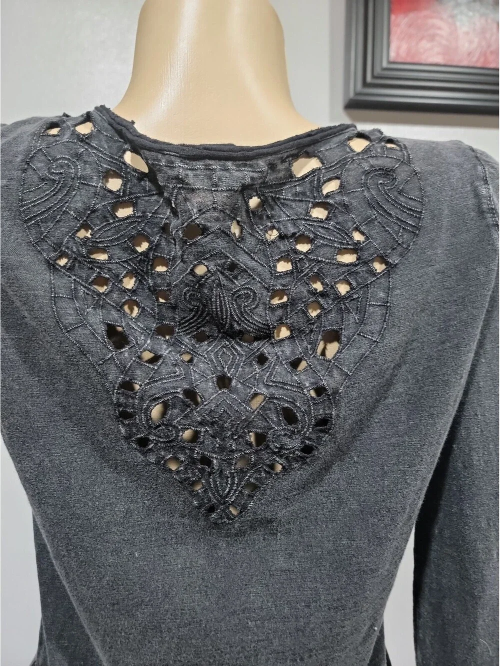 Free People Lacey Women's Top Size M Goth Washed Black #CC